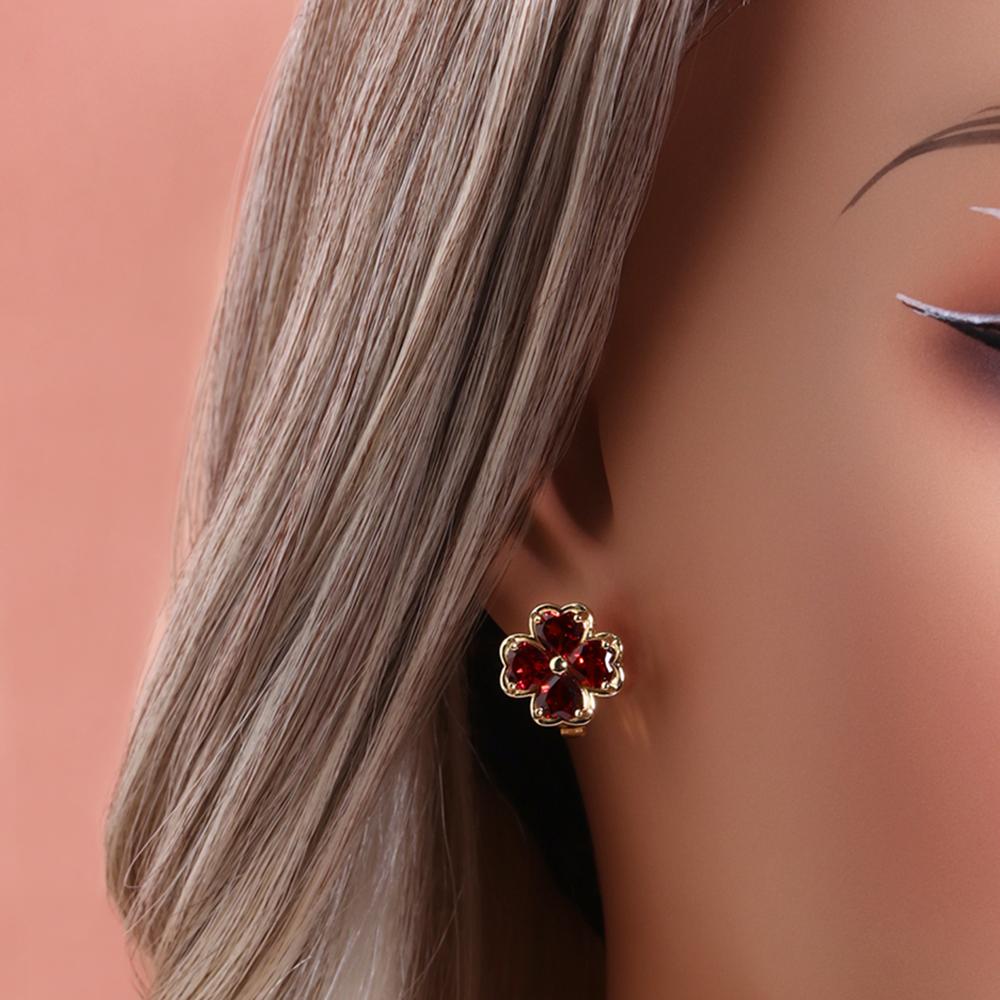 Elegant 925 Sterling Silver Earrings Natural Garnet/sky Blue Topaz Four Leaf Clover Design Fine Jewelry for Women Birthday Gifts