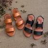European and American retro style flat-bottomed buckle sandals women's one-word buckle strap large size beach sandals simple