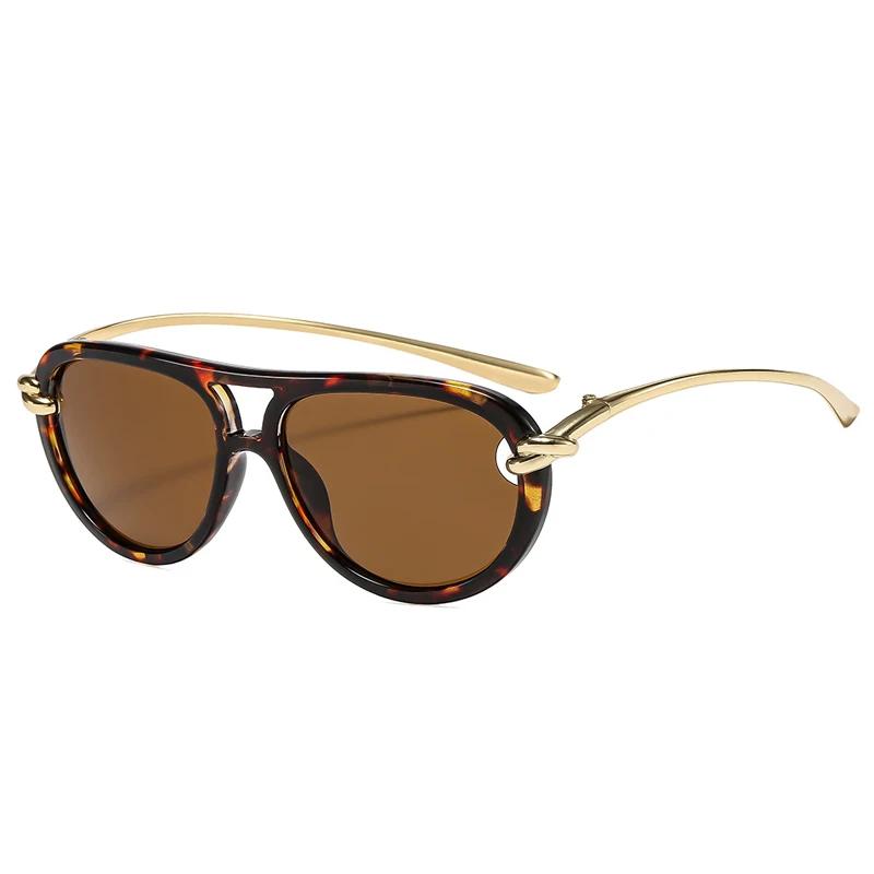New Popular Fashion Double Bridges Eyeglasses Pilot Women Luxury Sunglasses Brand Designer Oval Hollow Shades UV400 Eyewear