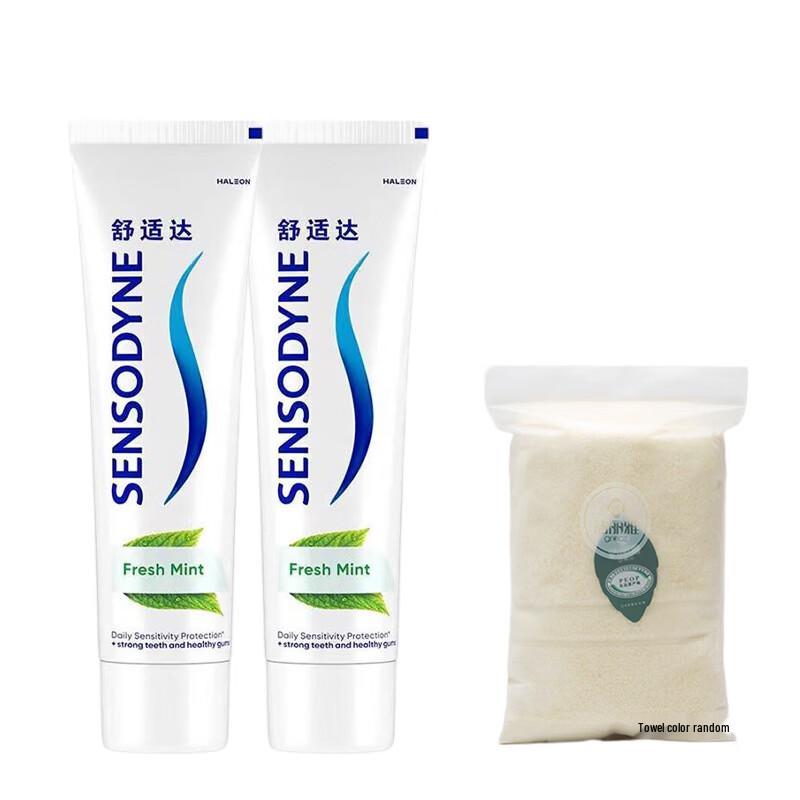 Зубная паста Sensodyne против кариеса и чувствительности «Свежая мята», двойная упаковка с полотенцем