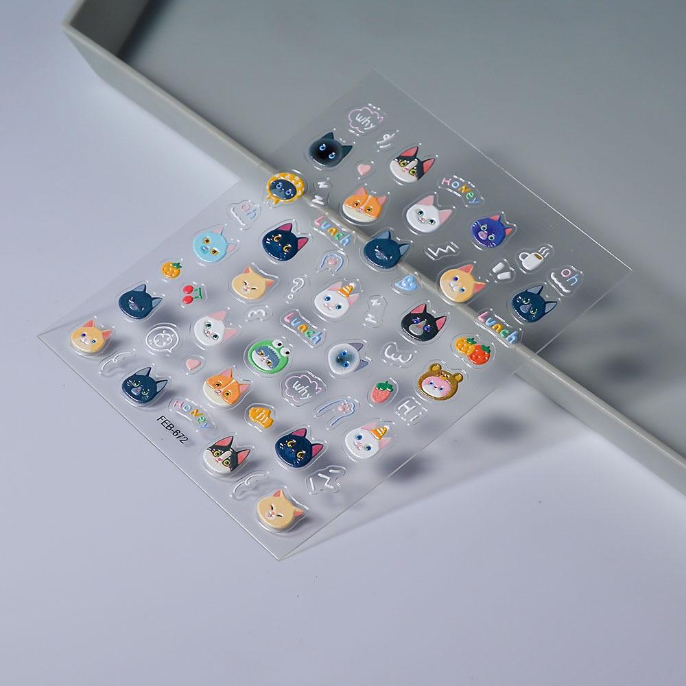 SHEIN Cute Cat Head Nail Stickers for Kids - Adhesive Nail Art Accessories