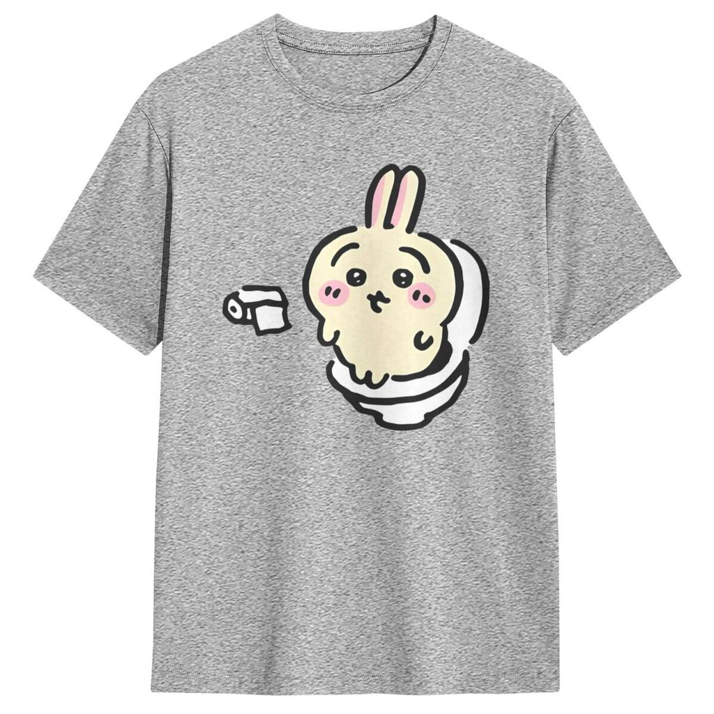 Usagi On The Toilet Potty Chiikawa Hachiware Poop Pooping T Shirts Short Sleeve Tshirt Summer Cotton O-Neck Oversized Top Tees