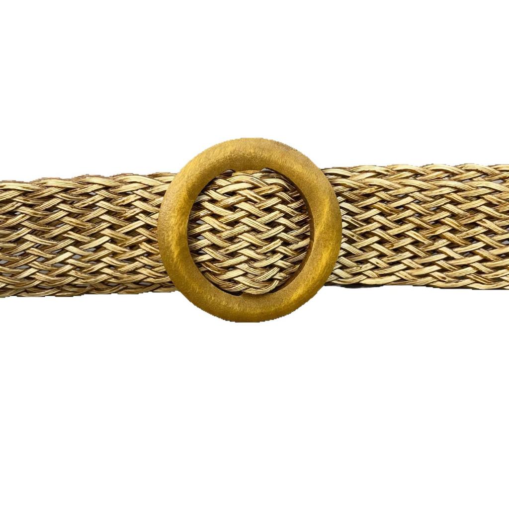 Korean Style Retro Wood Buckle Woven Belt for Women - Versatile Fashion Accessory