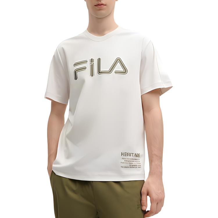 FILA Letter Logo Printed Round Neck Fashion Casual Short Sleeve T-Shirt Men T-Shirt White Sand Gray F11M418103F-GY