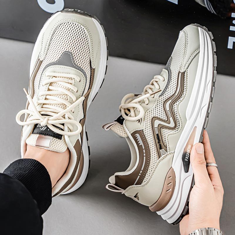 

Men s Breathable Mesh Running Shoes Lightweight Soft Bottom Rubber Outsole Durable Comfortable Sports Sneakers for Spring Summer 39 бежевый