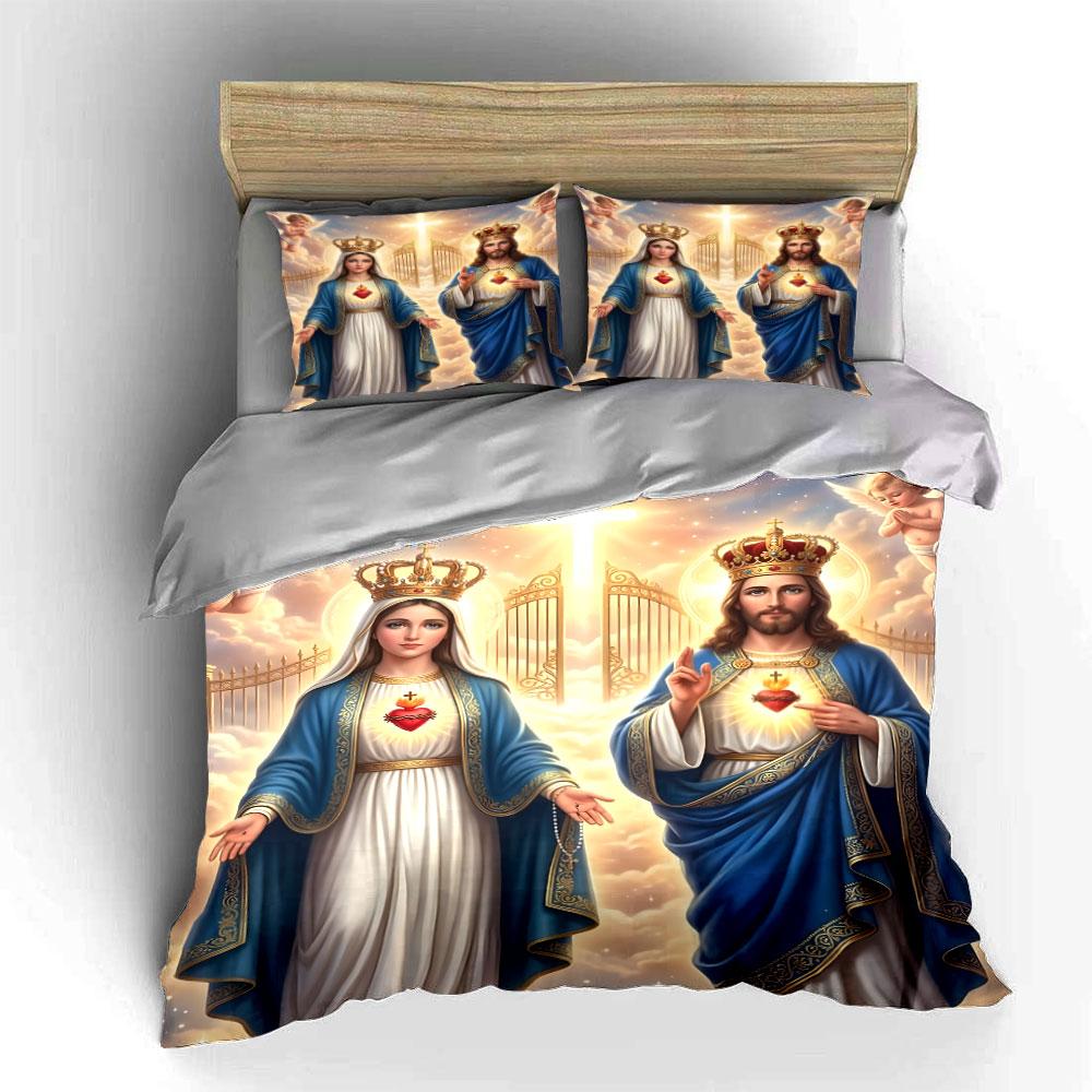 Koning en Koningin in Heilige Licht Print Beddengoed Set 1 Dekbedovertrek 2 Kussenslopen voor Volwassenen en Kinderen Luxe Cadeau Volledige Maat