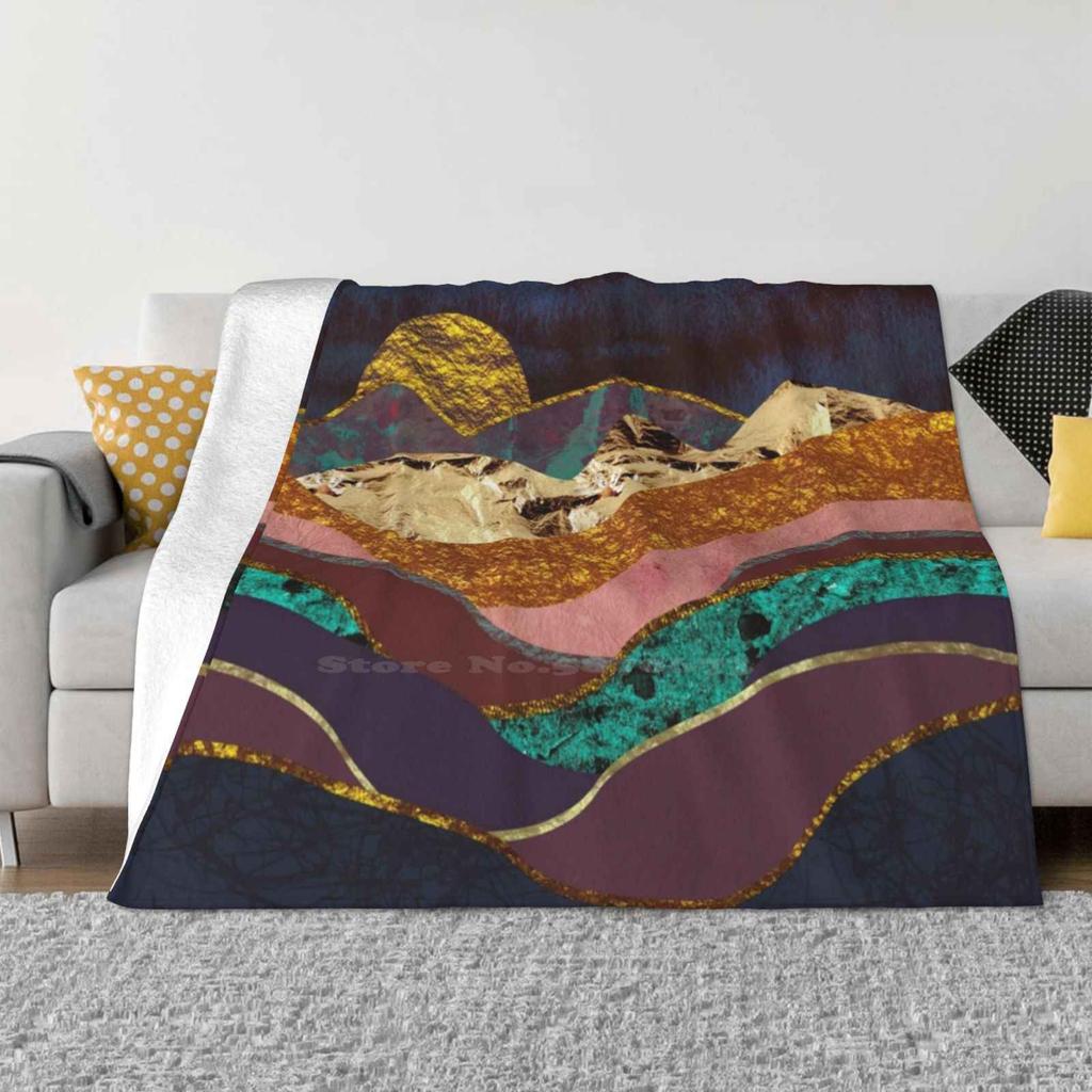 Color Fields New Selling Custom Print Flannel Soft Blanket Fields Landscape Nature Hills Mountains Sun Moon Sky Blue Indigo