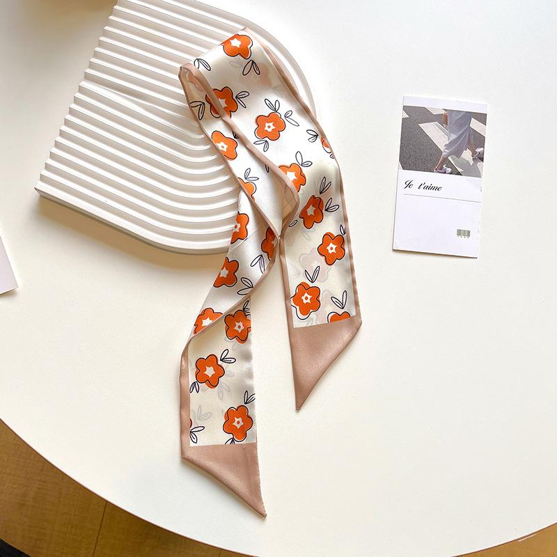 1116 new small long silk scarf women's tied bag handle with streamer simulation silk scarf silk scarf headband
