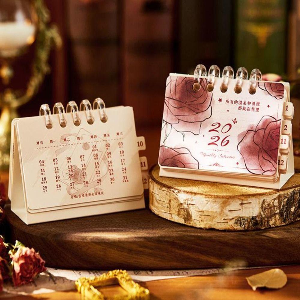 Nowy Mini 2026 Kalendarz Biurkowy Różany Przenośny Kreskówkowy Planer Harmonogramu Zaznaczanie Harmonogramu Ozdoby Kalendarza Ozdoby Biurkowe
