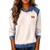 Women's Fashion Oversized Denim Collar Long-Sleeve Pullover Patchwork Knit Top