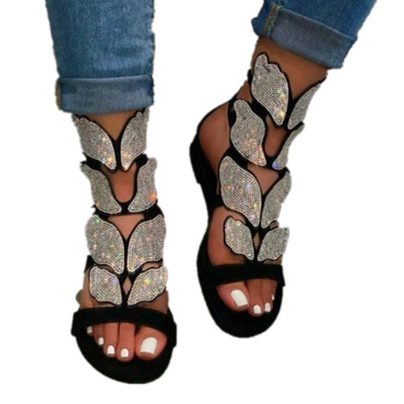 Women's Rhinestone Flat Roman Sandals - Summer 2022 Style with Cross-border Design