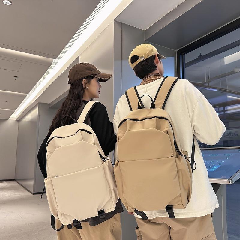 Schoolbag backpack men's and women's solid color casual texture college style backpack large capacity campus class outdoor student schoolbag