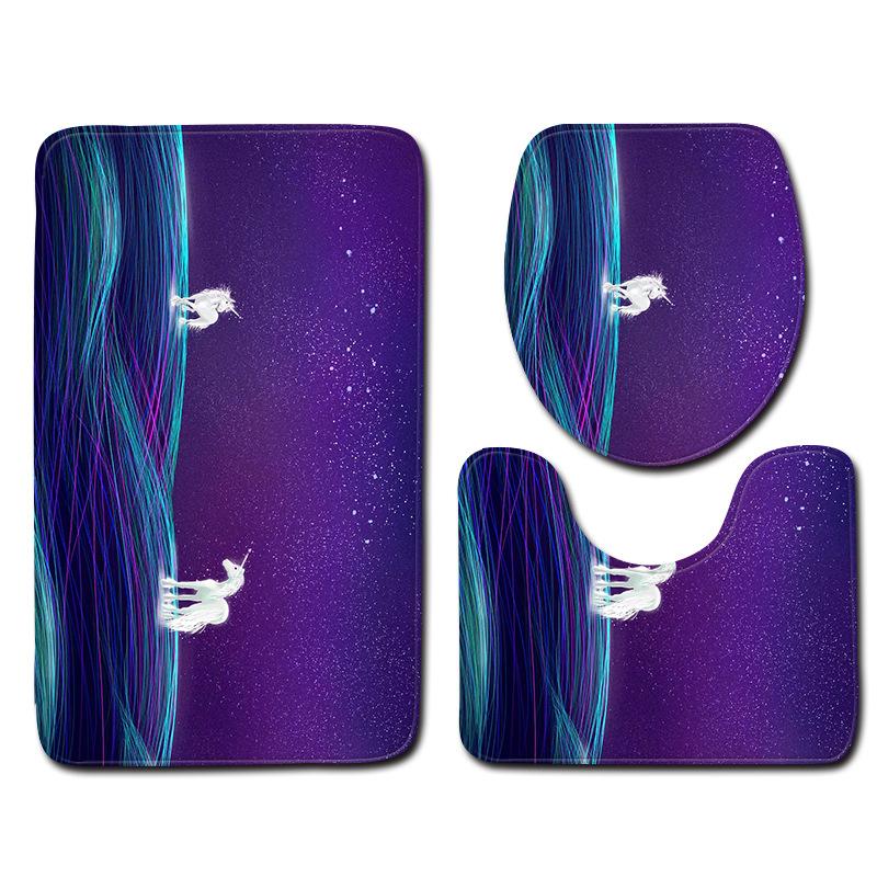 Unicorn Bathroom Toilet Three-Piece Floor Mat Doormat Bathroom Carpet