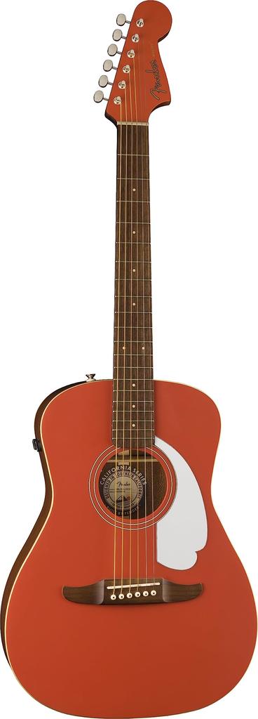Fender Malibu Player Electric Acoustic Walnut White Fiesta Soft Case Included Guitar, Fingerboard, Pickguard, Red,