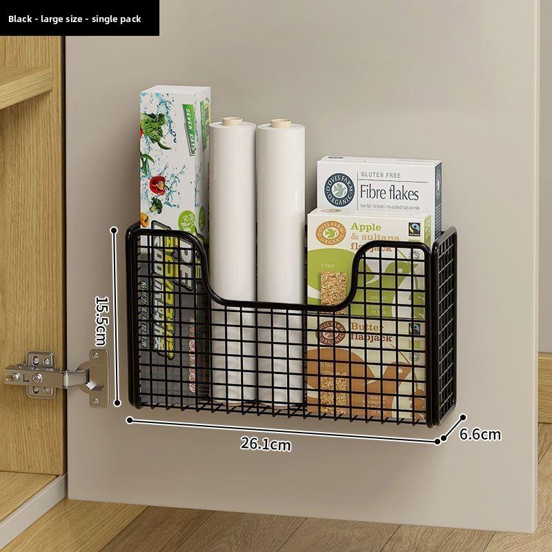 Kitchen Cabinet Door Inner Shelf Storage Box Door Rear Hook Plastic Wrap Bag Cabinet Door Hanging Basket Storage Rack