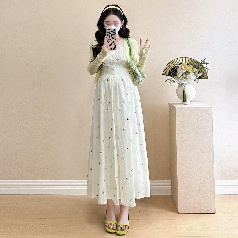 2026 Spring/Summer Embroidered Maternity Camisole Dress & Cardigan Set 2XL
