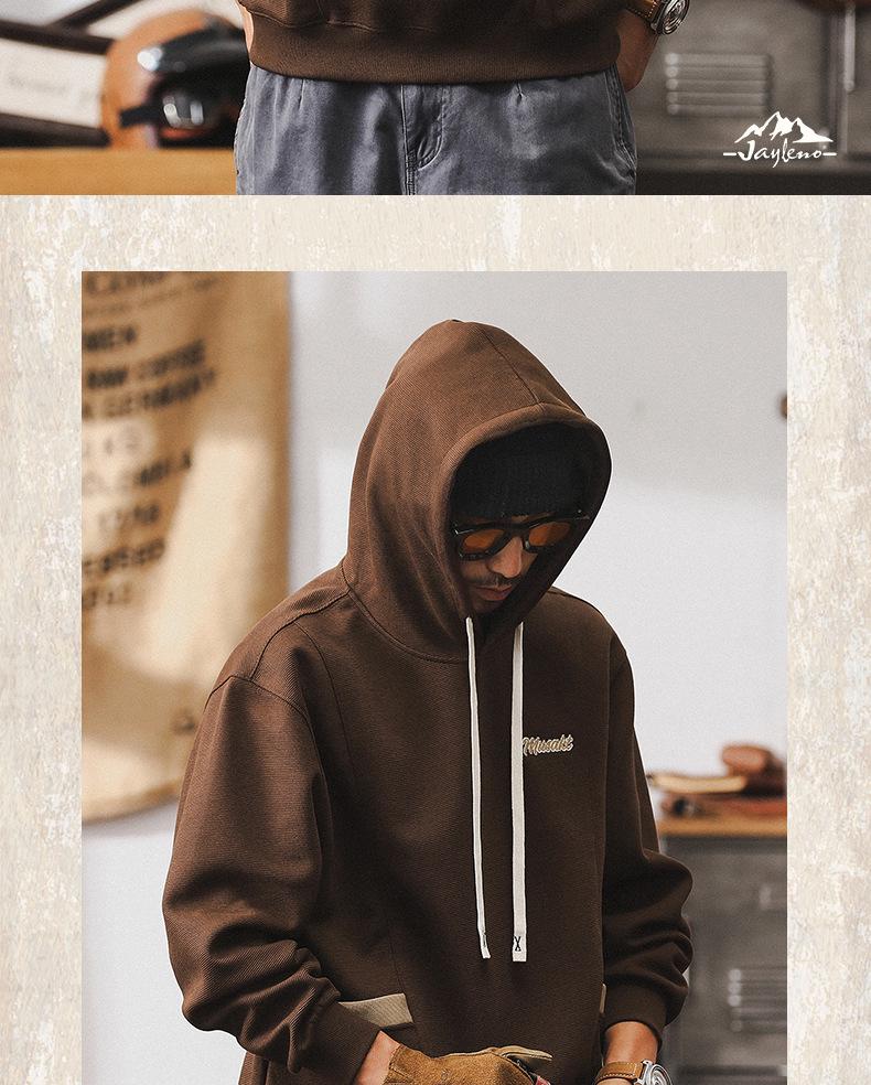360g Herren Lockerer Schwerer Farbblock-Hoodie - Retro Frühling/Herbst Gestickte Lässige Jacke