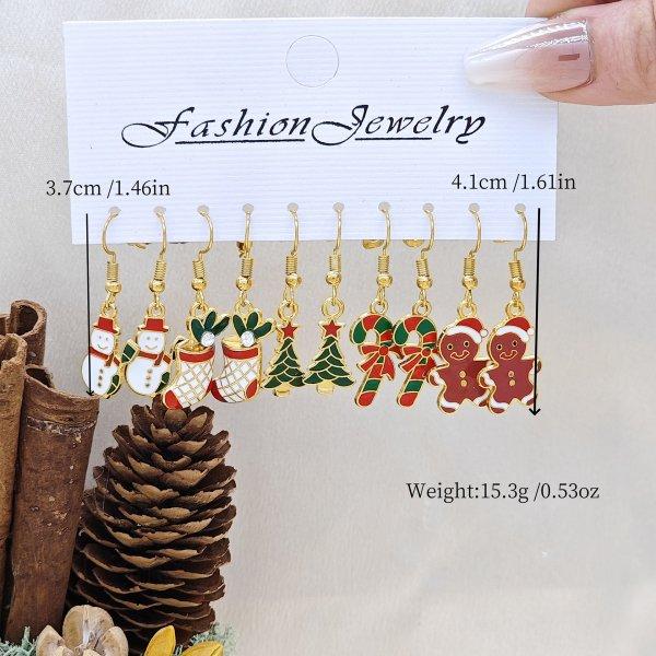 5Pairs Christmas Mixed Earrings Set for Women Santa Claus Xmas Tree Snowflake Elk Snowman Hook Stud Earring Girl Party Jewelry