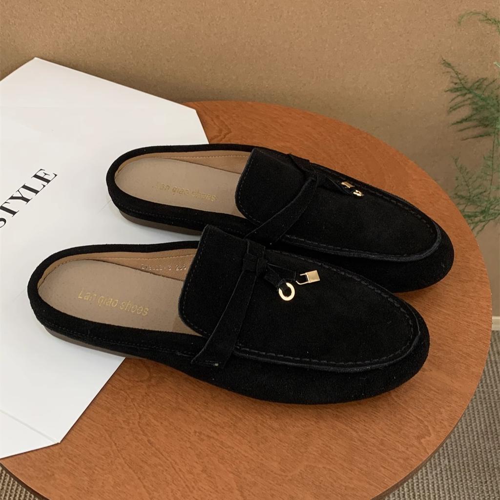 Muller Slippers High Quality Luxury Loafers Suede Shoes Round Toe for Women Moccasins Comfortable Female Lazy Slip-on Fl