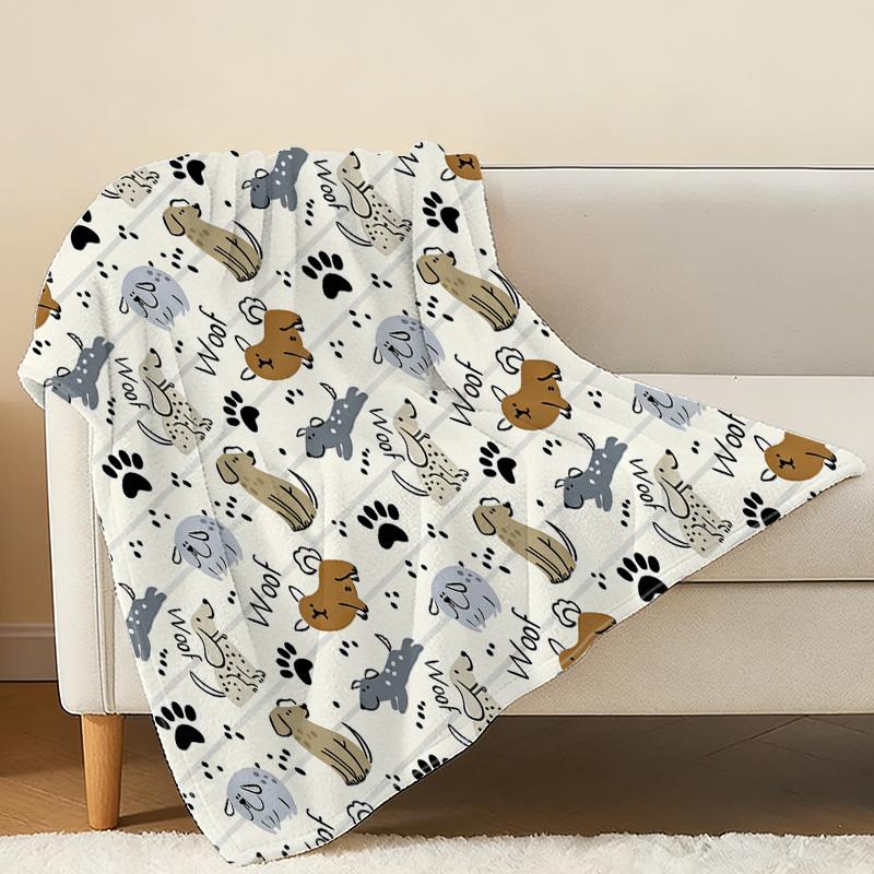 Dog Theme Flannel Fleece Blanket, Soft Warm Cozy Throw for Home, Couch, Office, All Season Use, Festive for Christmas & Halloween, Ideal for Napping