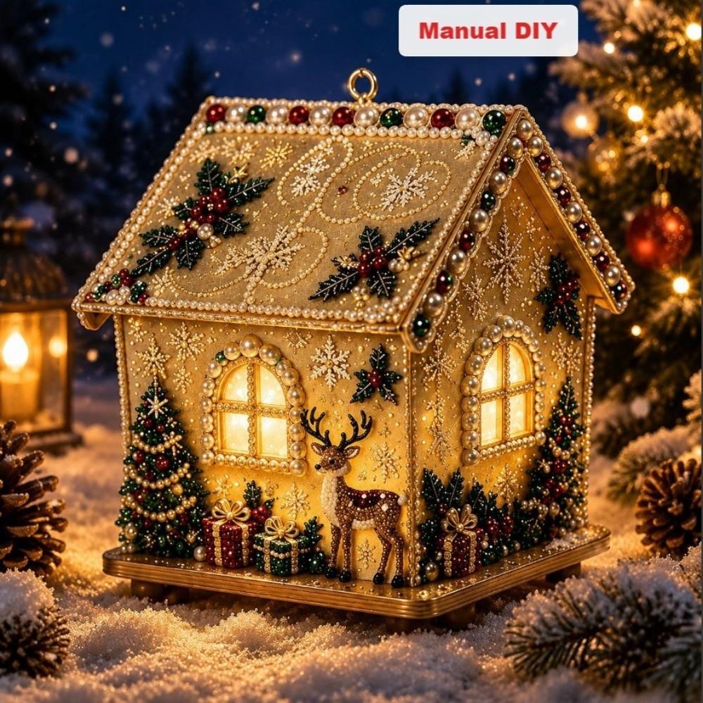 Pearl Bead Wooden House Craft Kit Wooden House DIY Pearl Bead Craft Set  Christmas Decoration