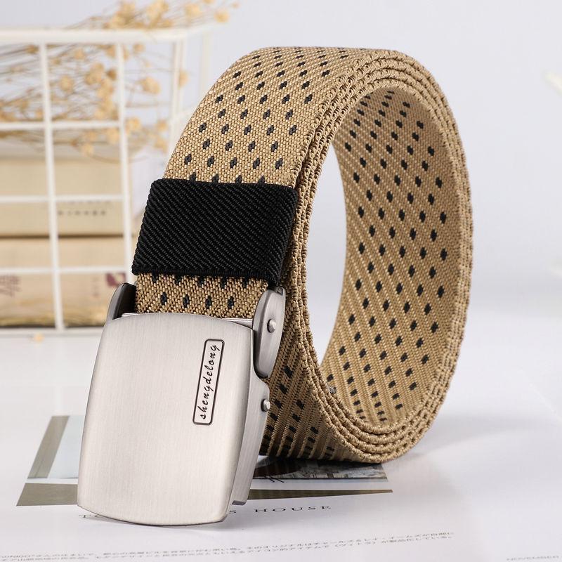 Men's Canvas Belt with Automatic Smooth Buckle - Casual Korean Style for Workwear, Students, and Outdoor Activities