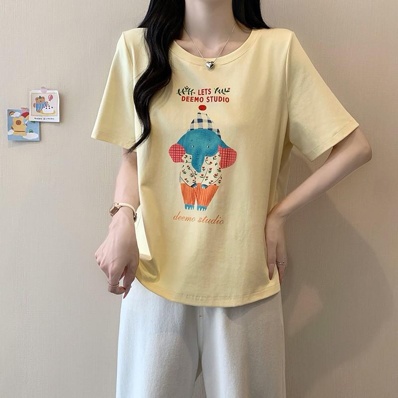 2026 New Arrival Plus Size Women's Cute Print Combed Cotton Loose Slimming Short Sleeve T-shirt