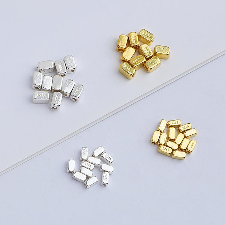 S925 Sterling Silver Crushed Square Bead Spacer for DIY Jewelry