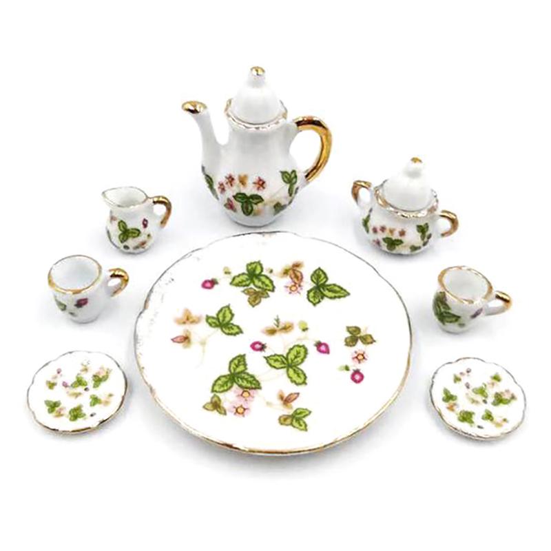 8Pcs/Set 1:12 Dollhouse Miniature Dining Ware Porcelain Tea Dish Cup Plate