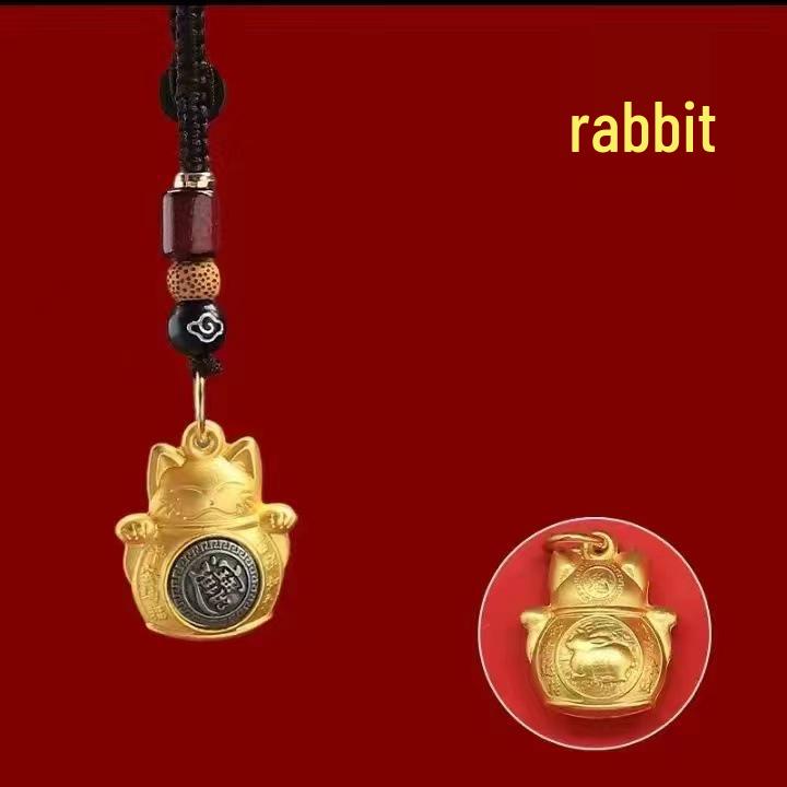 Zodiac Dragon, Horse & Monkey Keychain: Lucky Cat Spinner Charm