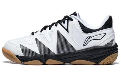 Seamless Textile, Synthetic Leather Abrasion Resistant Breathable Low Top Badminton Shoes Unisex White Black AYTT025-1
