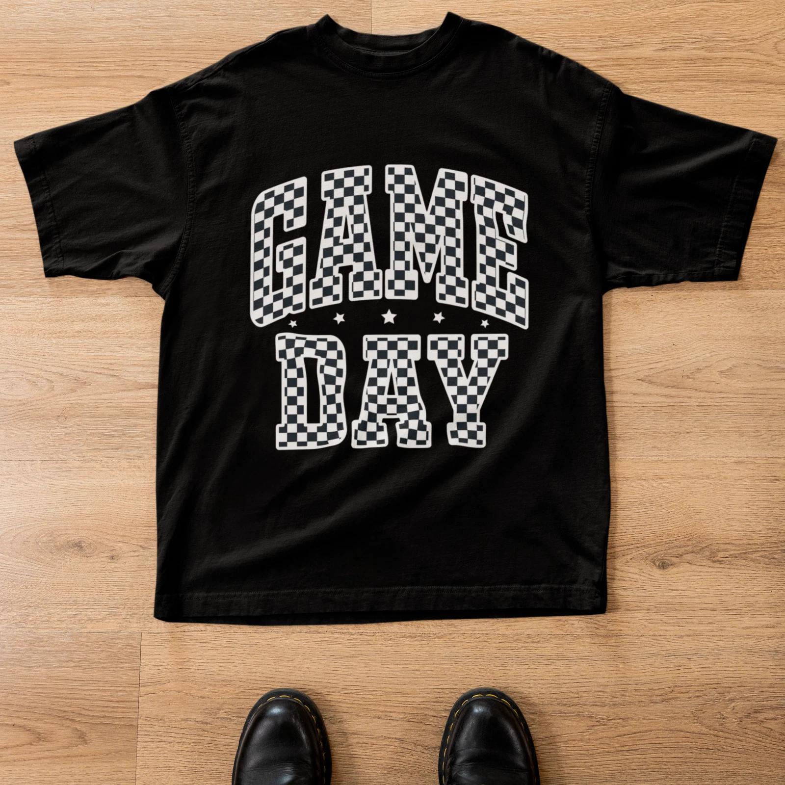 Game Day Checkered Shirt Black Retro Sports Fan Graphic Tee Unisex 4XL