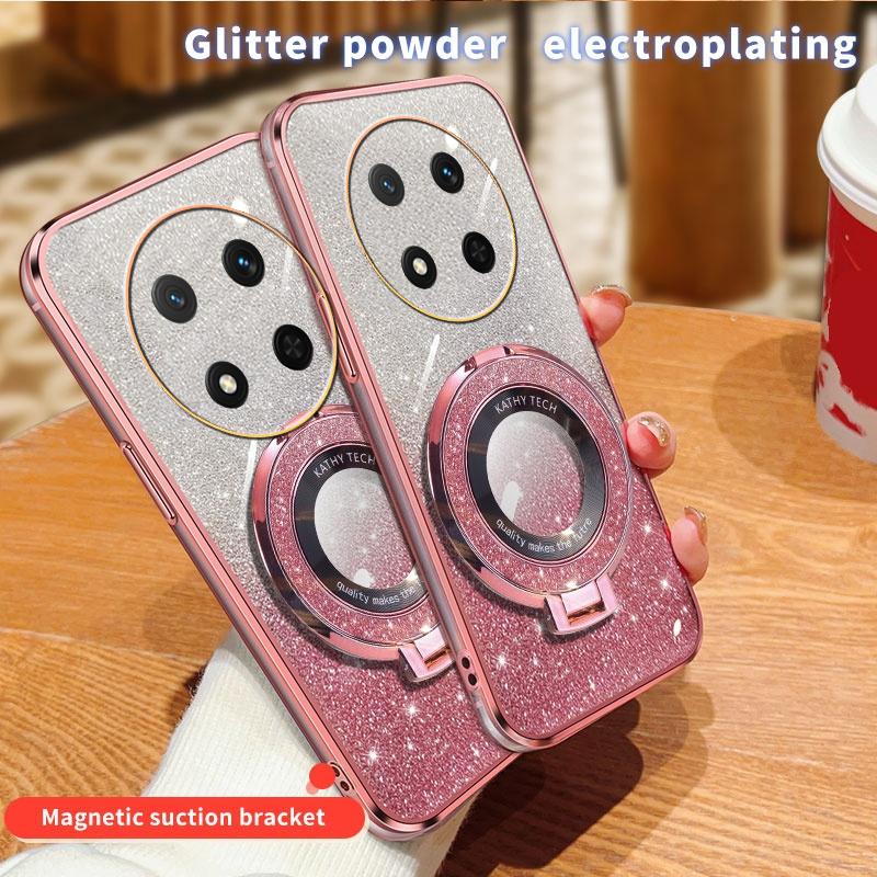 Luxury Plating For Honor Magic 7 Lite Pro 5G X9C Magnetic Stand Holder Glitter Case For Honor X9C Magic Pro Lite 7 5g Soft Cover