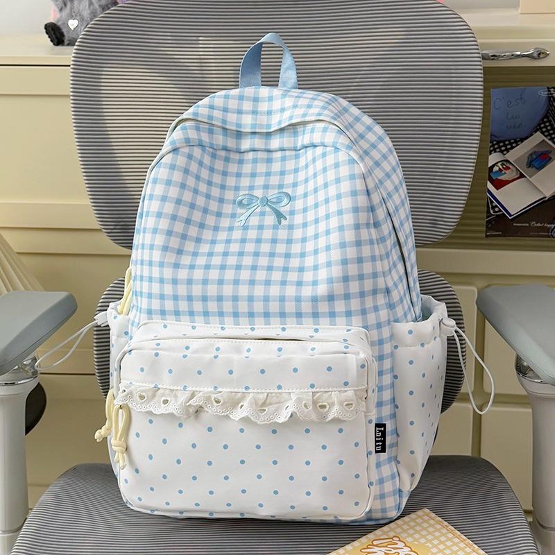 Schoolbag Cute Schoolbag Female Junior High School Mori Backpack Niche High Value Small Fresh Ins Plaid Light Multi-compartment Backpack