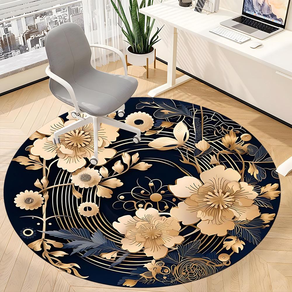 1pc Floral Ornament Office Round Area Rug, Indoor Mat Suitable For Office, Under Office Chairs Bedroom Living Room Home Decor, Room Deco 186