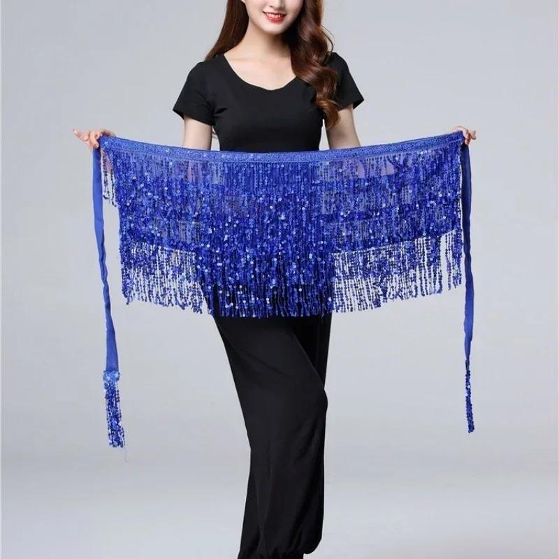 Belly Dance Waist Chain New Glitter Layer Tassel Waist Cover Indian Dance Performance Practice Strap Hip Scarf Skirt Waist Scarf