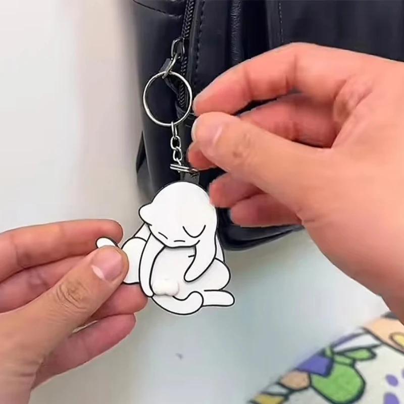 1-40PCS Creative Pull Play Egg Cat Keychain Pendant Cute Rotatable Acrylic Bag Pendant for Women Keyring Purse Car Accessories
