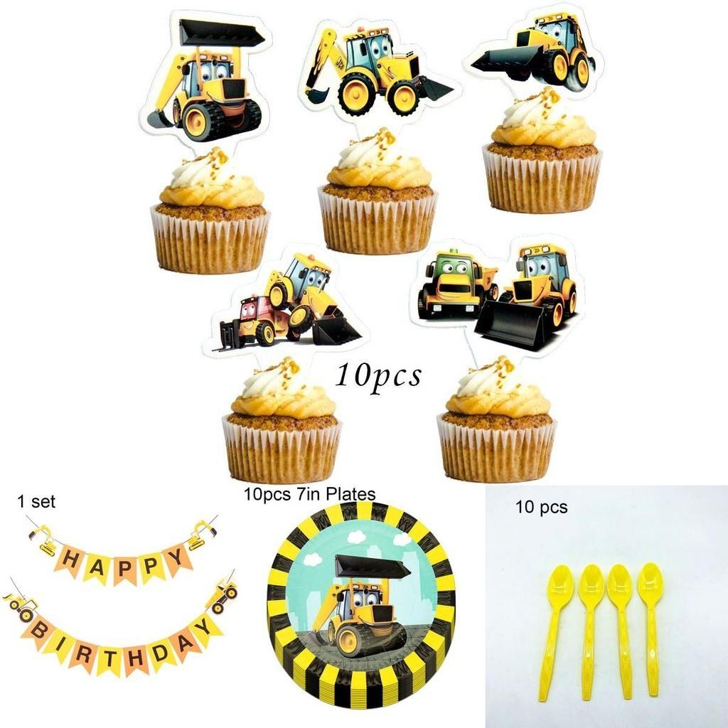 Colorful Excavator Birthday Party Supplies With Fun Tableware For Kids Celebration