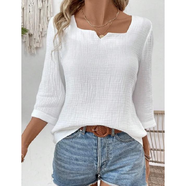 2026 wish autumn simple solid color three-quarter sleeve V-neck women s shirt S белый