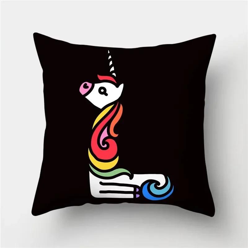 

Буквы Единорог Наволочка Полиэстер Принт Наволочка Диван Декор Подушка Дом 66x66cm