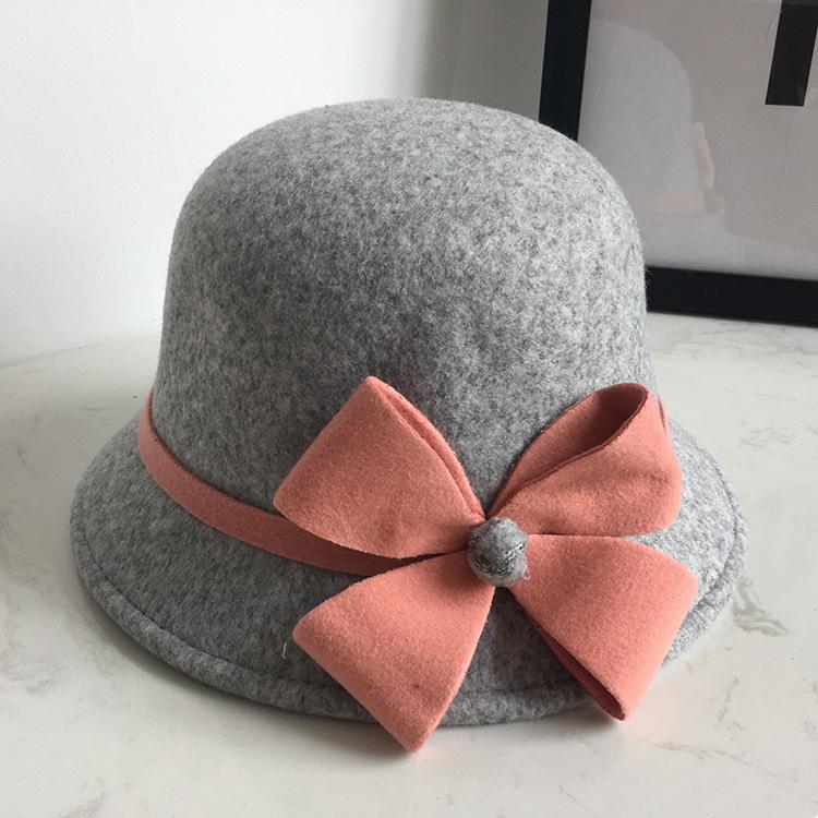 Women's Hat Autumn and Winter Woolen Top Hat European, American and British Women's Dome Basin Hat Elegant Versatile Four-leaf Flower Bucket Hat