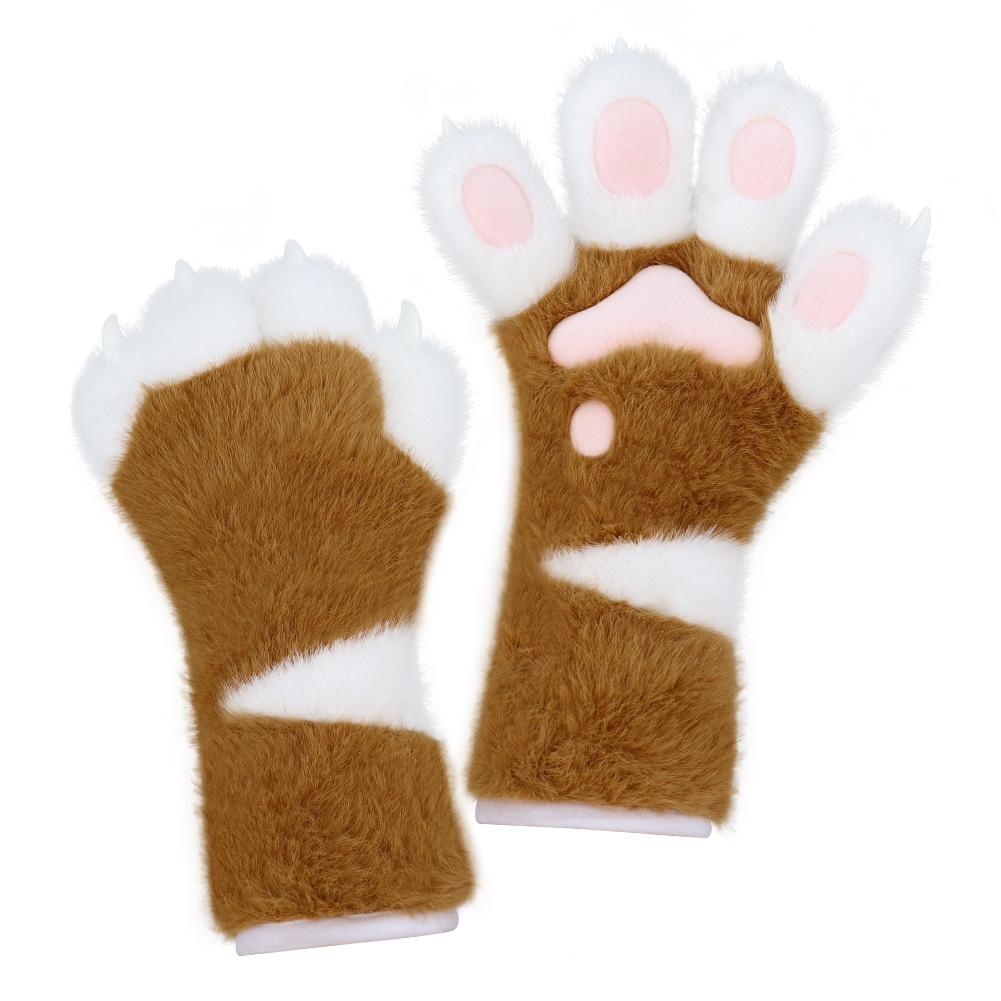 

Fury Handmade Animal Claws Long Gloves Furry Plush Gloves Halloween Cos Paw Props One Size шоколадний