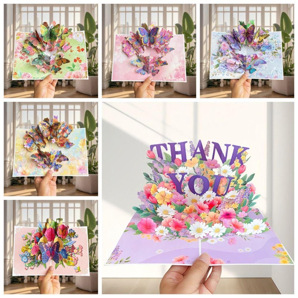 New 3D Pop up Card Best Wishes Ornament Post Card Butterfly Greeting Cards Birthday Gift