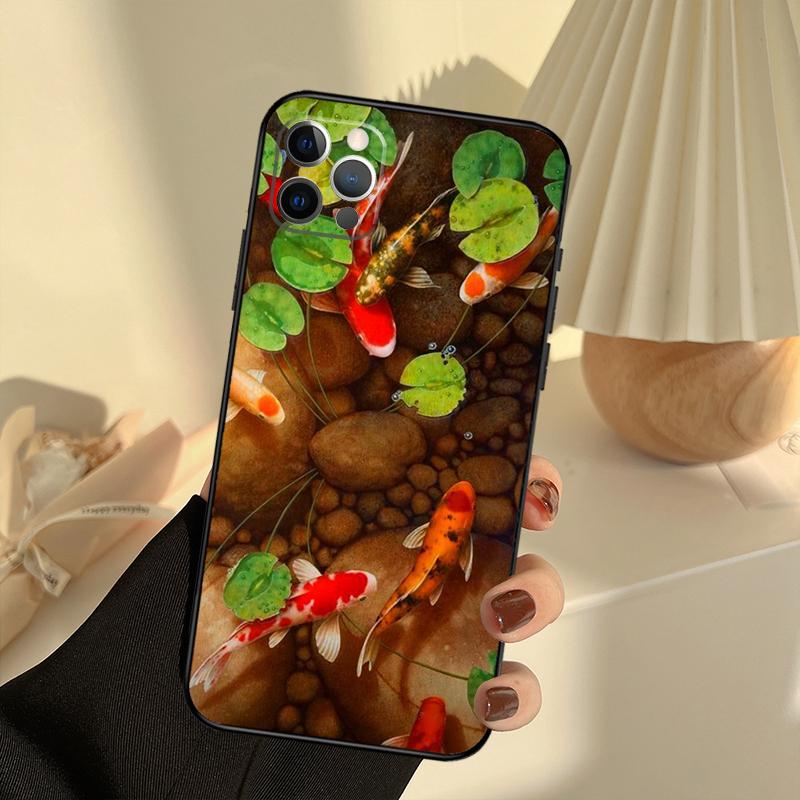 Koi Carp Fish Painting Phone Case For iPhone 15 14 13 12 11 16 17 Pro Max 13 Mini 15 16 Plus 16e 17 Air Cover Funda