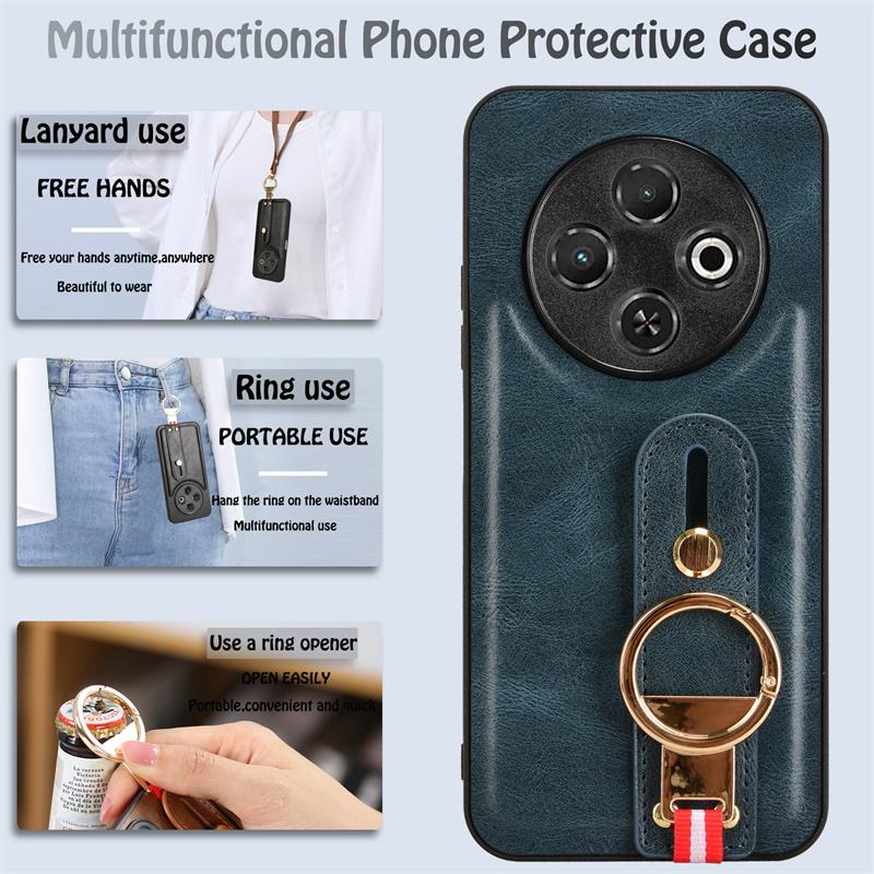 For Tecno Spark 30C Fashion Wrist Strap Phone Holder Case For Tecno Spark 30C Leather Style Case Drop-Resistant Cover