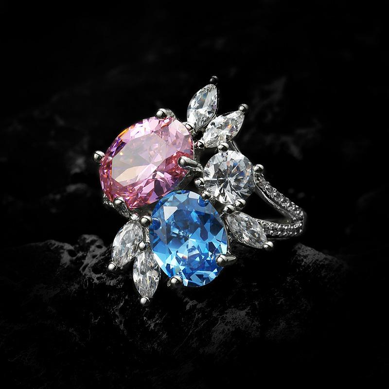 Elegant Crystal Adjustable Ring with Colored Gems: Fashionable High-End Jewelry