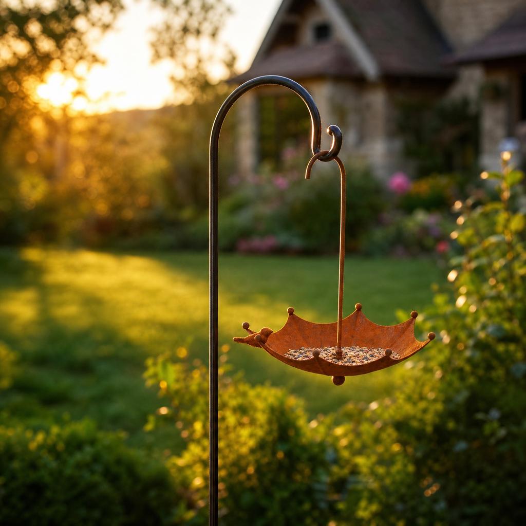Rustic Umbrella Shaped Metal Bird Feeder Hanging Garden Yard Decor Outdoor Weather Resistant Metal Craft