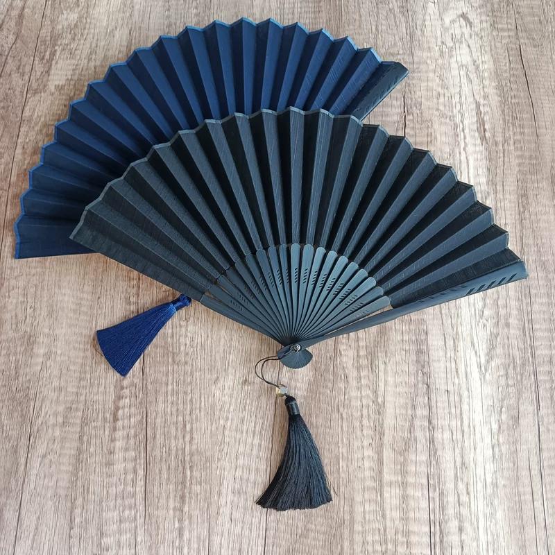 Mogan Fan Jednobarevný Černý Bavlněný Vějíř Čínský Styl Antický Retro Ručně Vyráběný Skládací Vějíř pro Každodenní Použití Přenosný