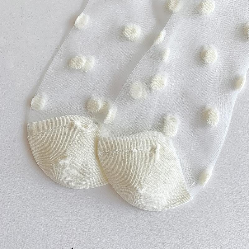 Krystall Silke Sokker Dame Strømper Sommer Ultratynne Gjennomsiktige Knesokker Prikkete Svart Hvit Lange Sokker Strømper