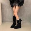 Pleated knee-folding boots piled up new locomotives but thin retro high boots inner height increase women's boots